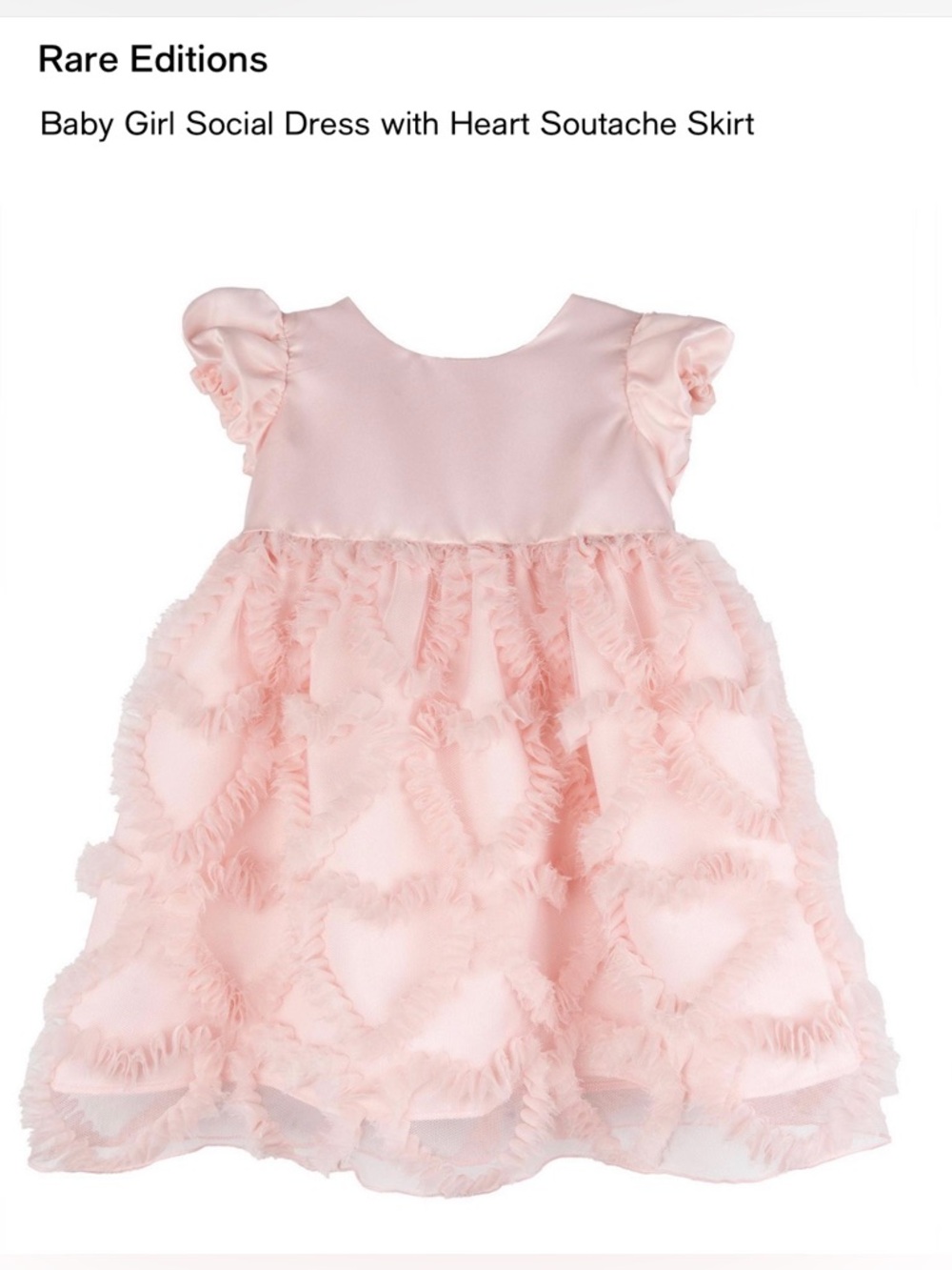 Rare Editions Baby Girl Pink Social Dress with Heart Soutache Skirt, 18 Mths NWT